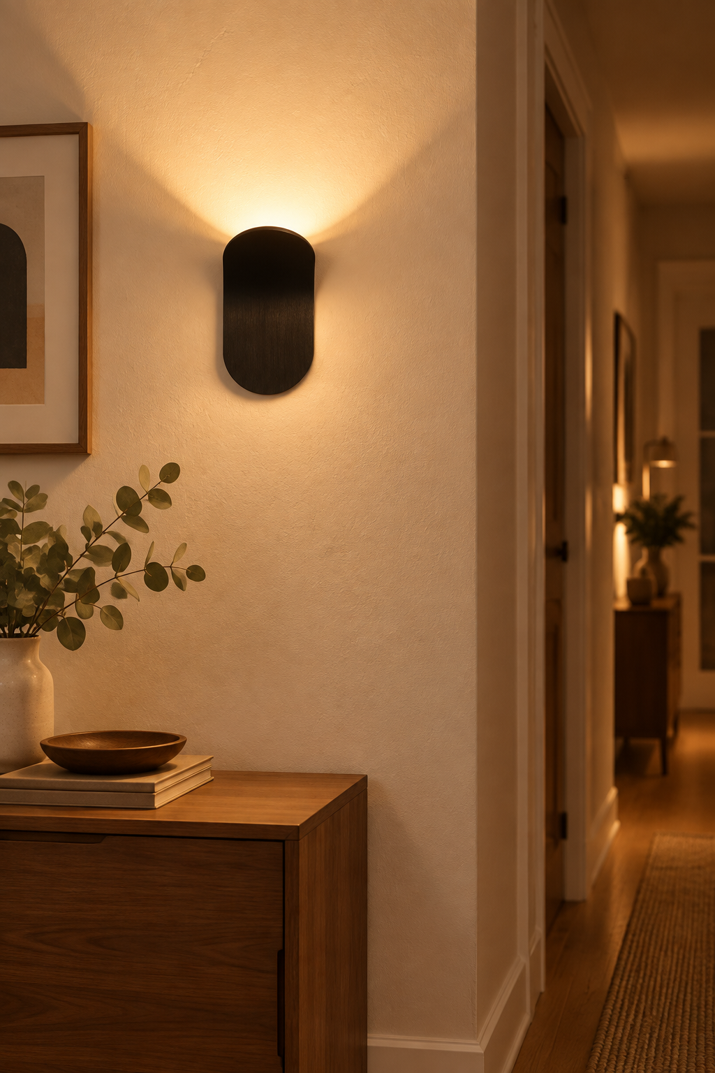 Nordic Glow Wall Lamp lighting a cozy room in the evening
