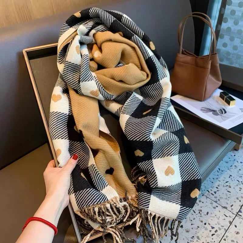 Heart Plaid Blanket Scarf