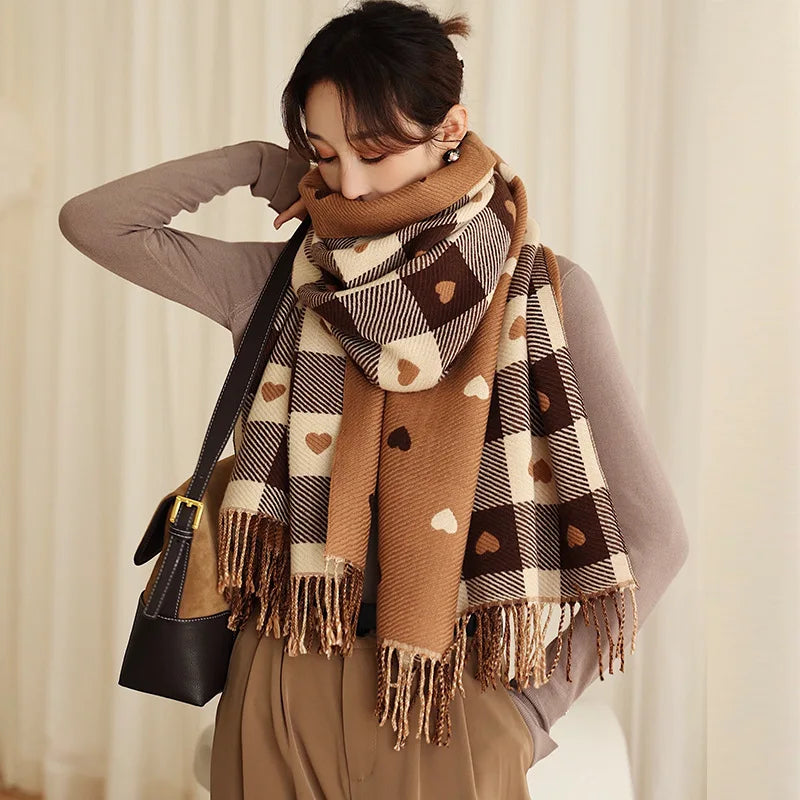 Heart Plaid Blanket Scarf