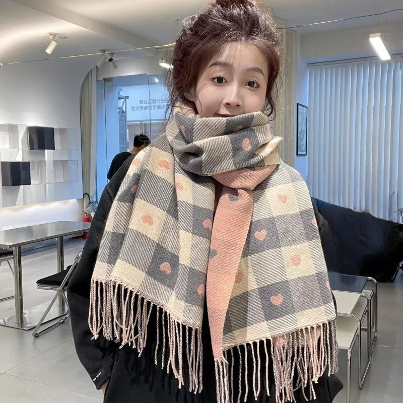 Heart Plaid Blanket Scarf