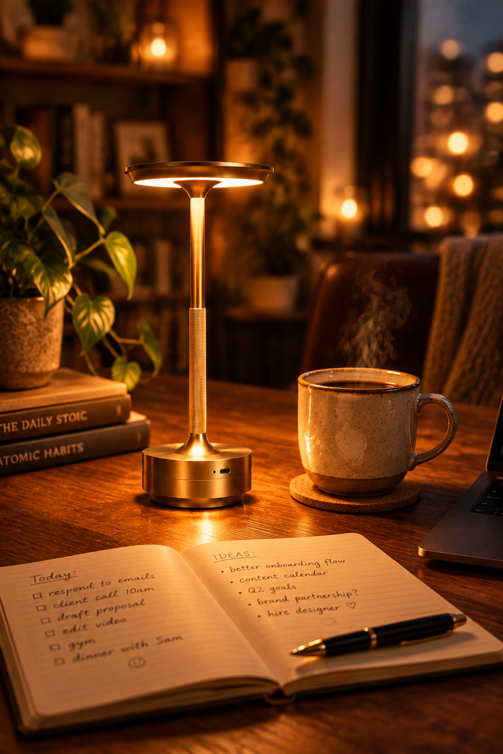 Sleek Cordless Table Lamp glowing warmly on a table at home