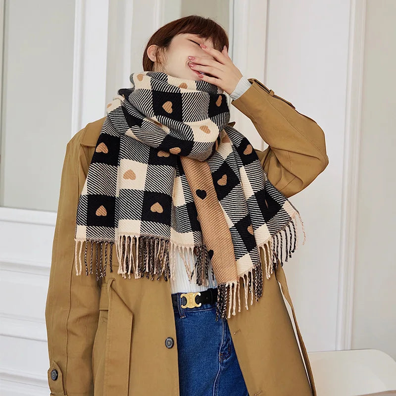Heart Plaid Blanket Scarf