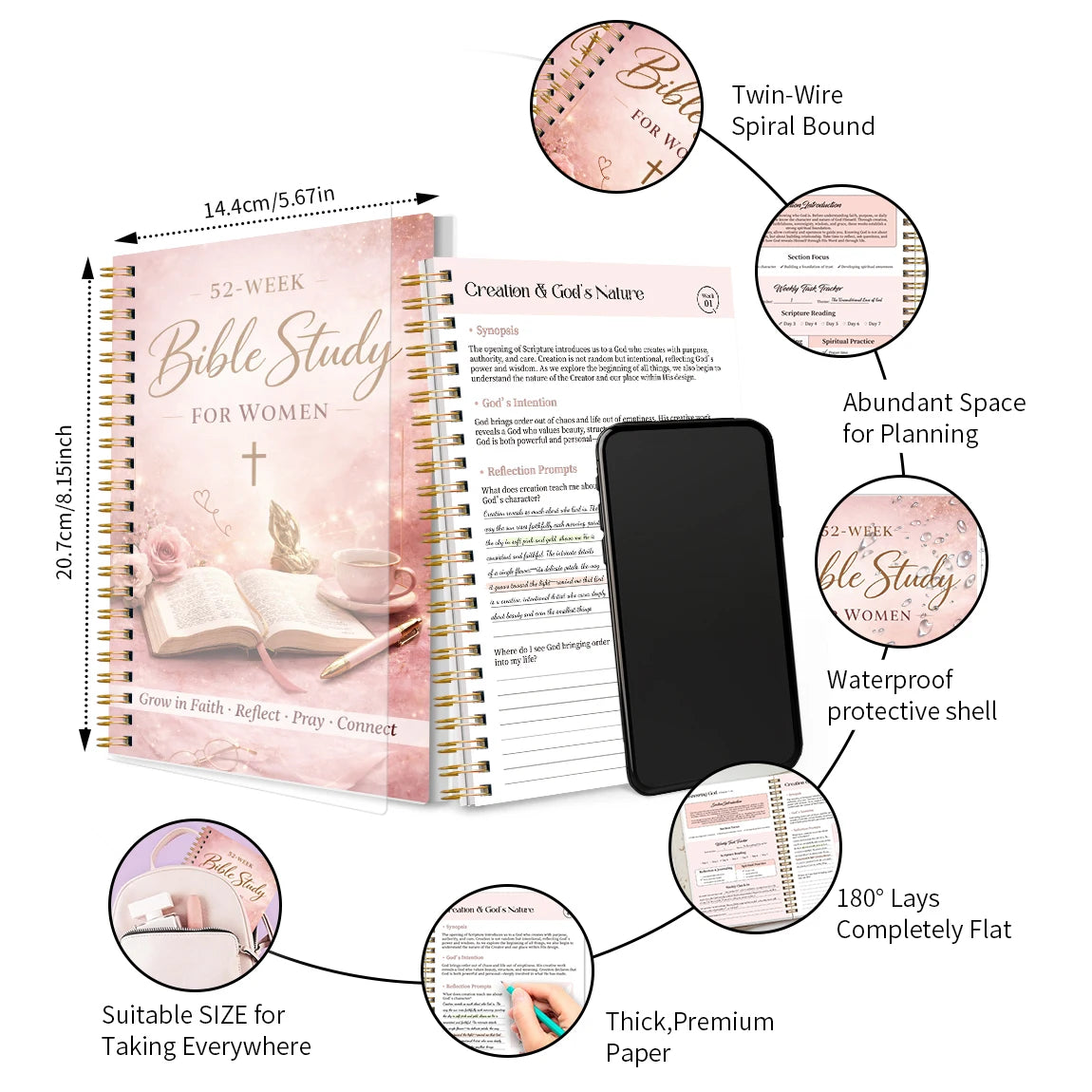 52 Week Bible Study Journal, Pink Floral