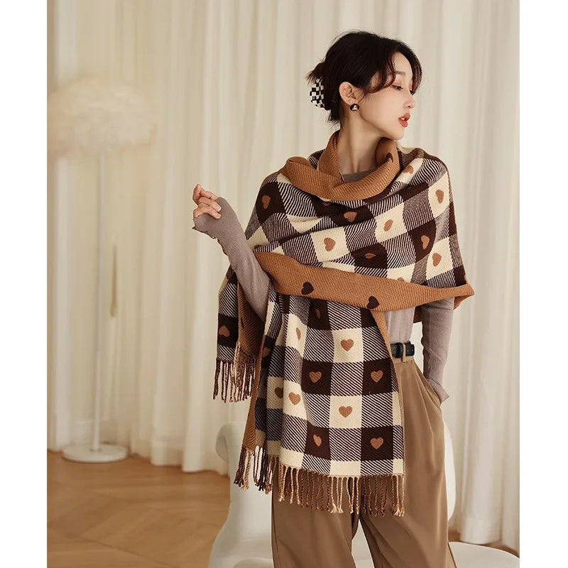 Heart Plaid Blanket Scarf