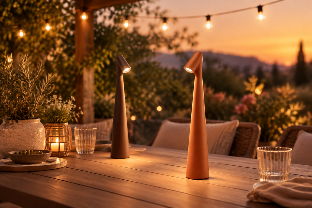 Glow Tube Cordless Lamp giving off a warm glow in a cozy home setting