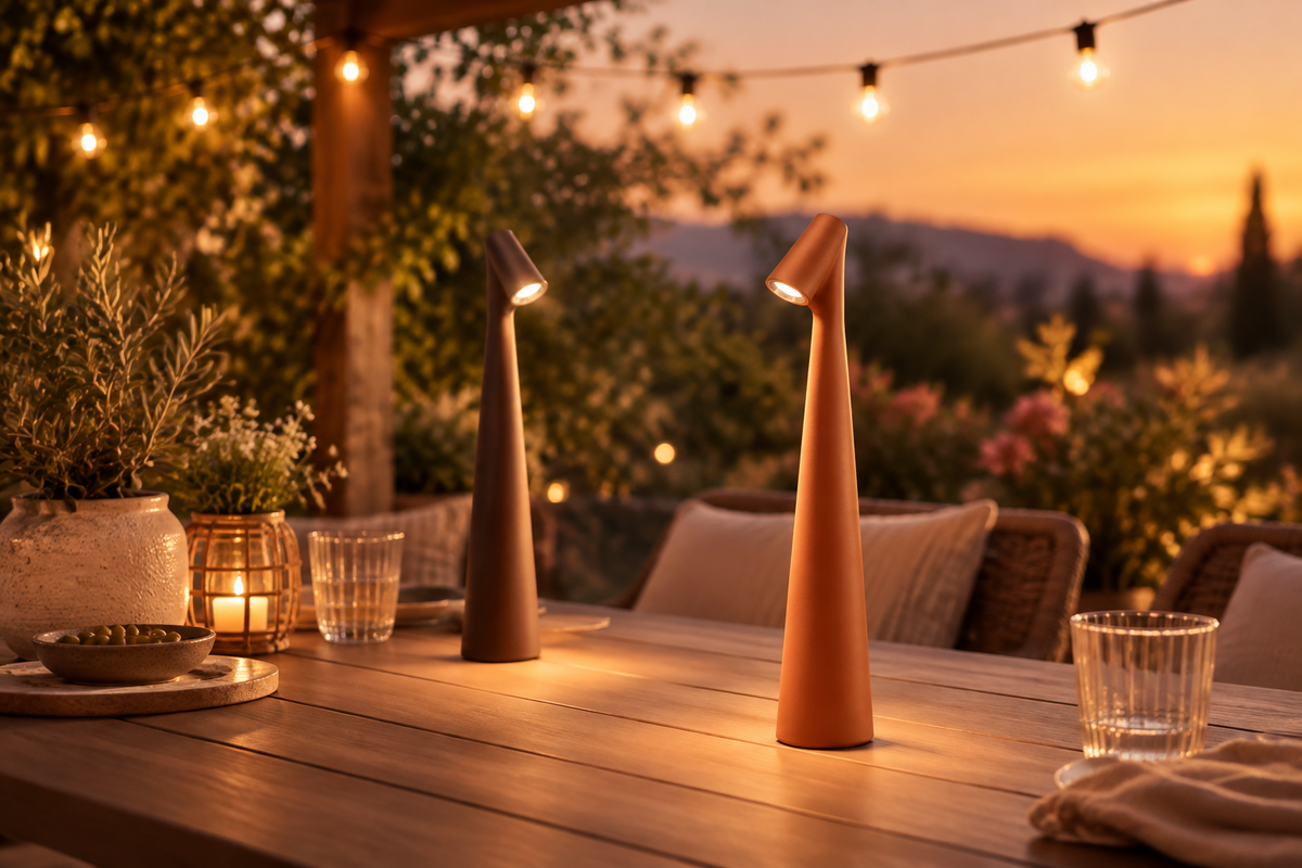 Glow Tube Cordless Lamp giving off a warm glow in a cozy home setting