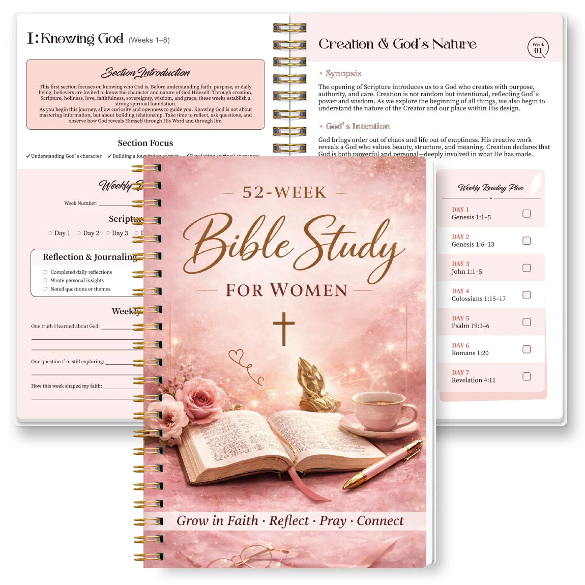 52 Week Bible Study Journal, Pink Floral