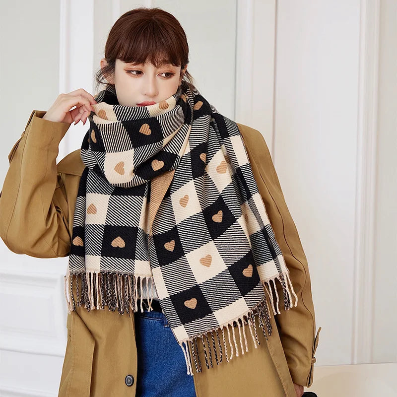 Heart Plaid Blanket Scarf