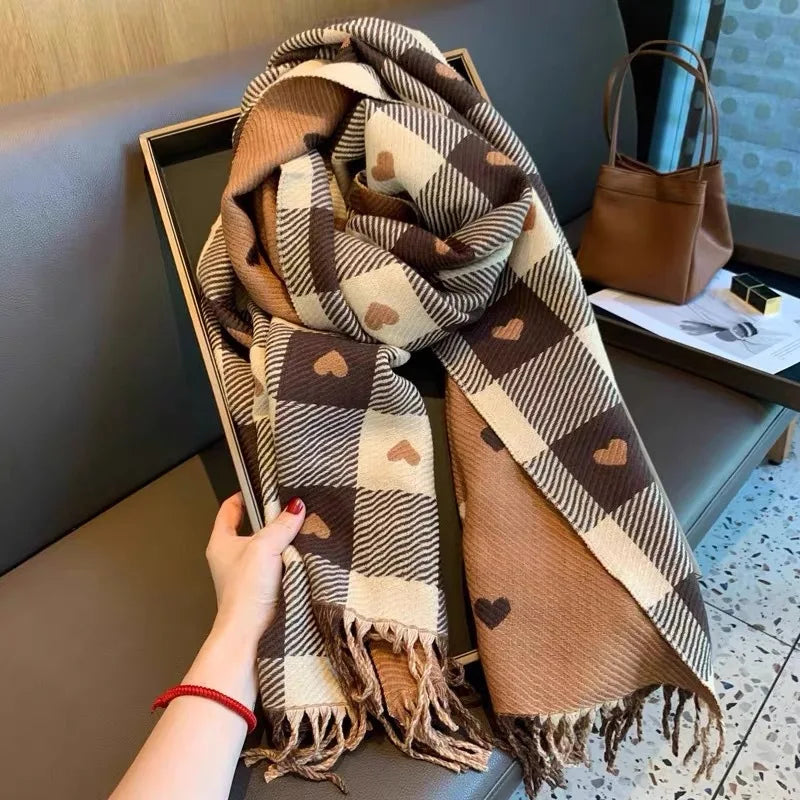 Heart Plaid Blanket Scarf