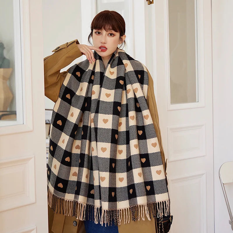 Heart Plaid Blanket Scarf